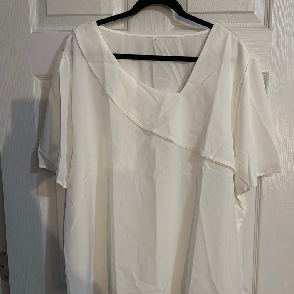 Light Cream Asymmetrical Flutter Sleeve Blouse with Sailor Collar